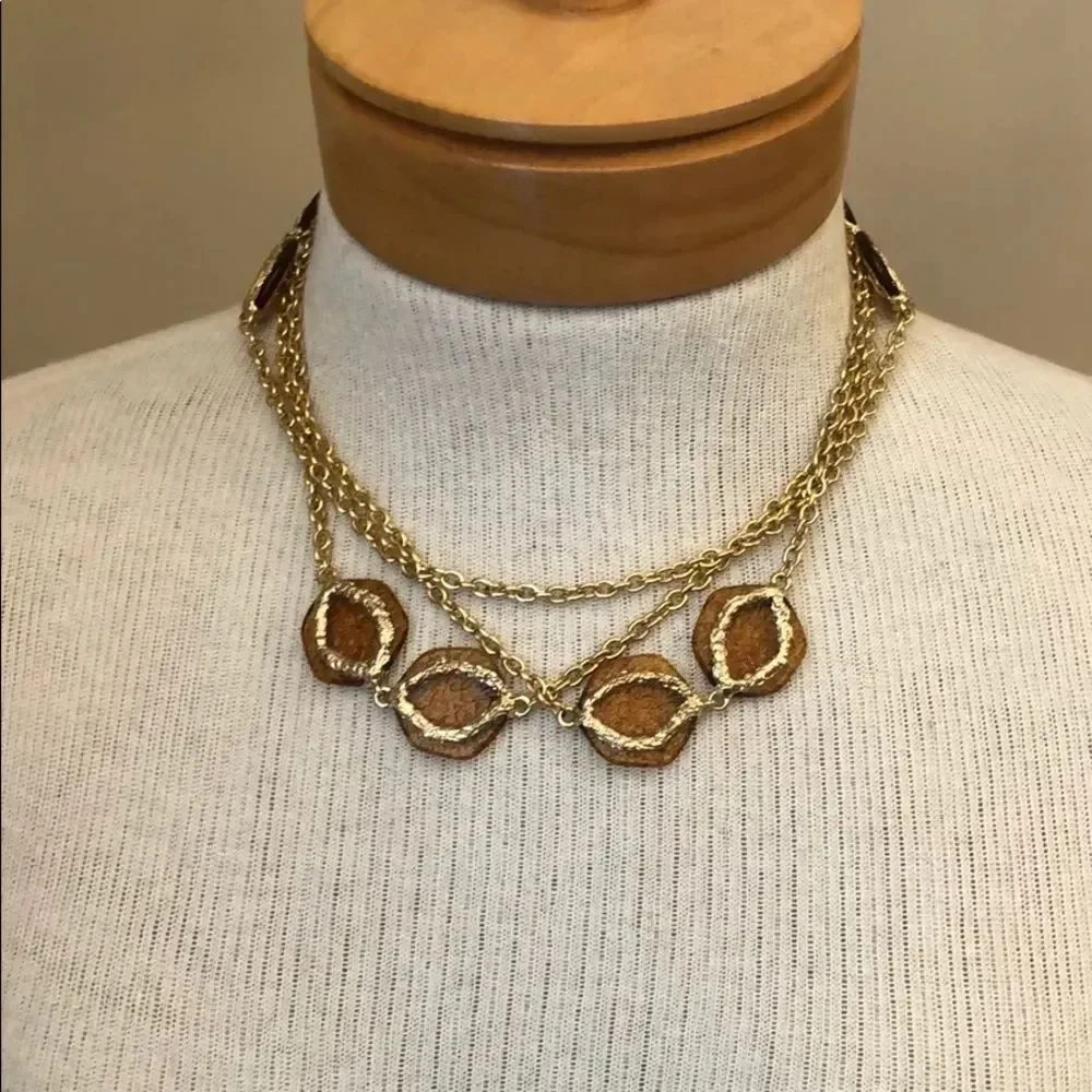 Vintage Station Necklace Amber Acrylic Accents